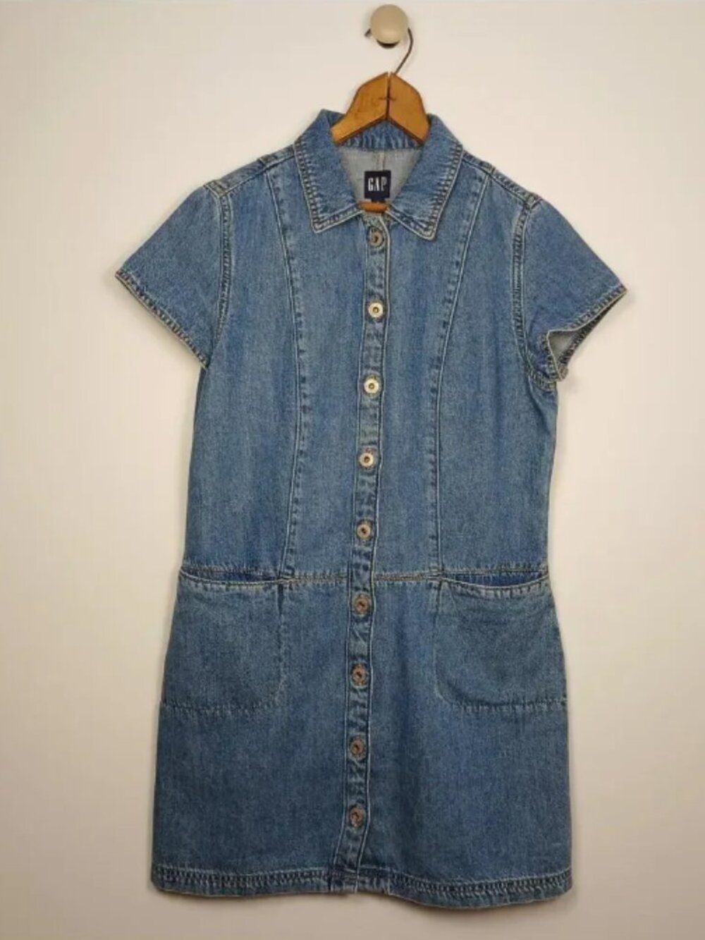 GAP Denim Shirt Dress Women Small Button Front Lyocell Cotton Blue